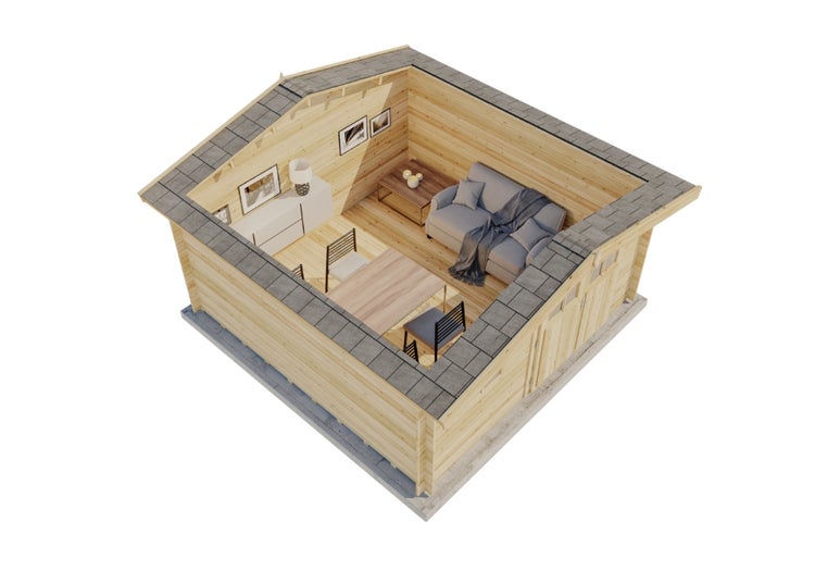 Innenansicht eines Gartenhauses mit Möbeln