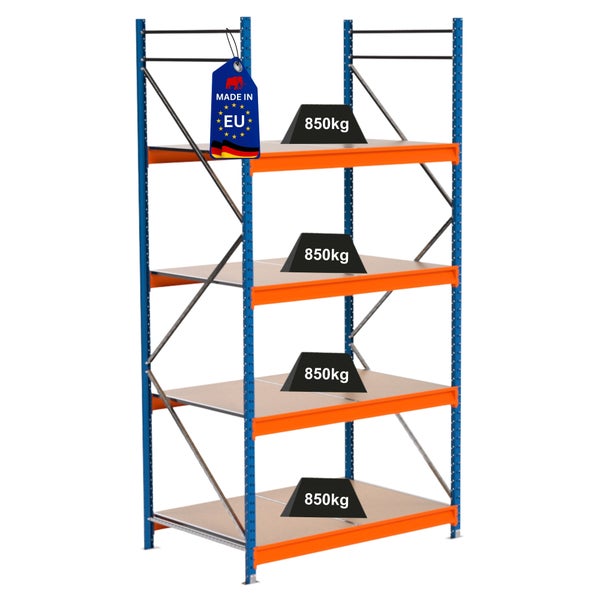 Regal mit vier Ebenen und einer Traglast von 850 Kilogramm pro Ebene
