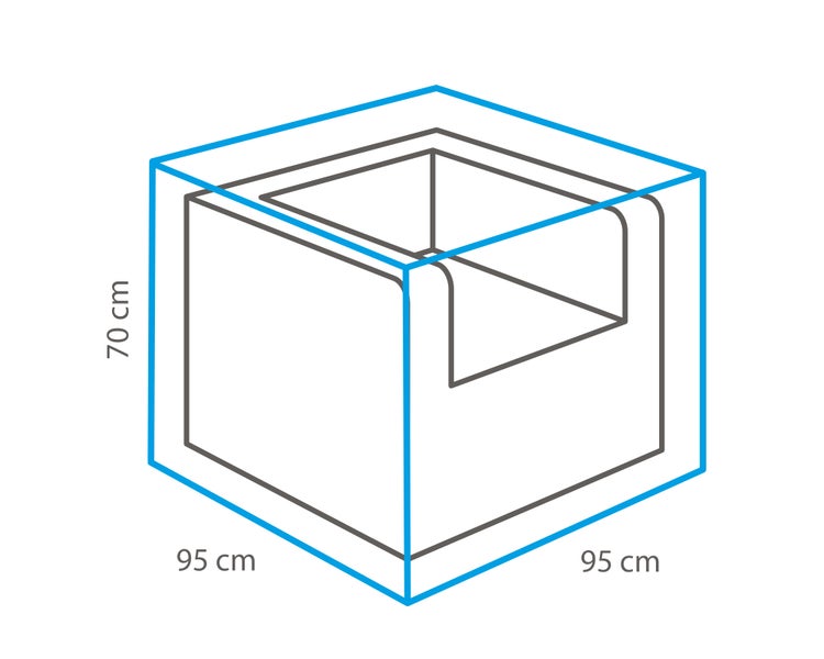 Abmessungen eines Sessels: 70 cm hoch und 95 cm breit