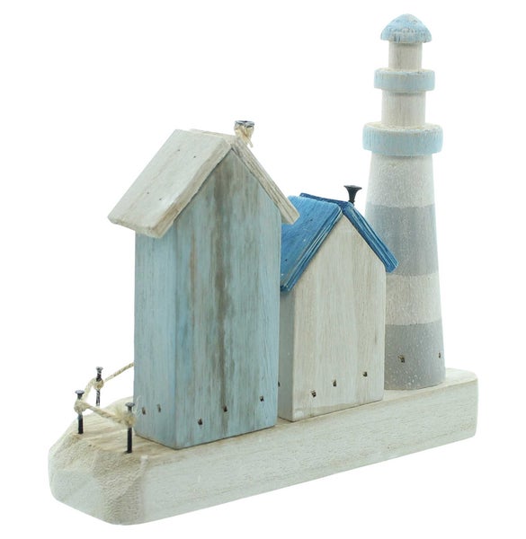 FRANK FLECHTWAREN | Holzdeko Küstenpromenade, 20 x 8 x 18,5 cm, HOLZ, METALL, JUTE,