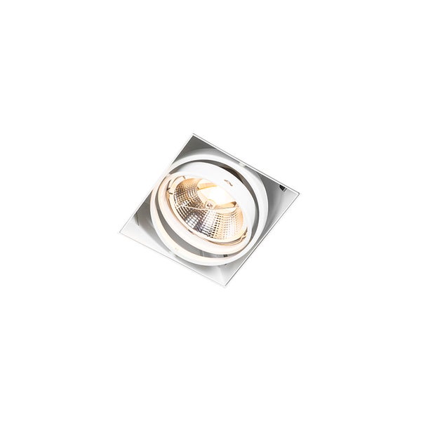 Quadratischer LED Einbaustrahler in Weiß mit schwenkbarem, rundem Spot und strukturiertem Reflektor.