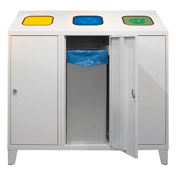 PROREGAL Recycling Abfallsammler mit verzinktem Behälter Trio HxBxT 122 x 120 x 45 cm 3x 120 Liter Lichtgrau