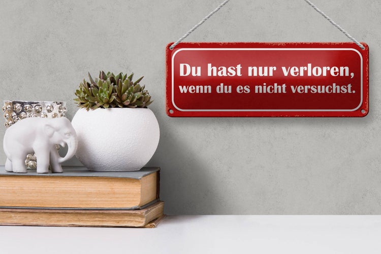 Blechschild Spruch 27x10cm nur verloren wenn nicht versucht Dekoration