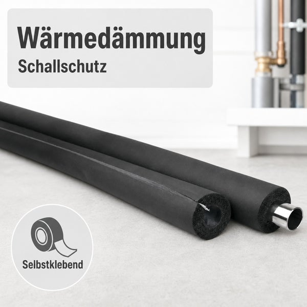 Rohrisolierung aus Schaumstoff für Wärmedämmung und Schallschutz mit selbstklebendem Verschluss für Heizungsrohre.