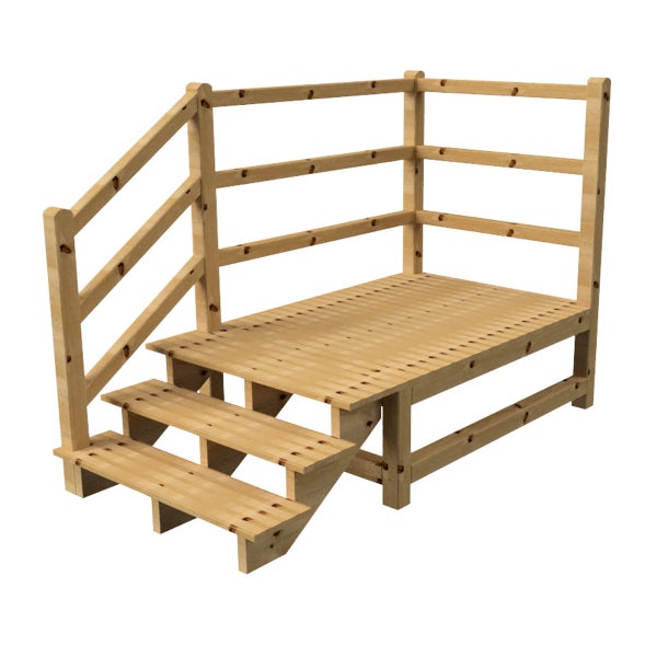 Holzpodest mit Treppe und Geländer für den Garten