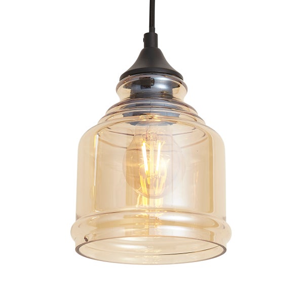 Pendelleuchte mit bernsteinfarbenem Glasschirm