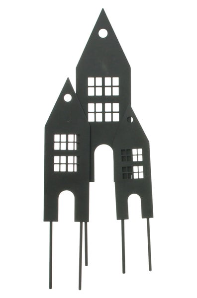 FRANK FLECHTWAREN | Stecker Haus, 3er Set, METALL, H: 20cm, H: 25 cm, H: 30 cm