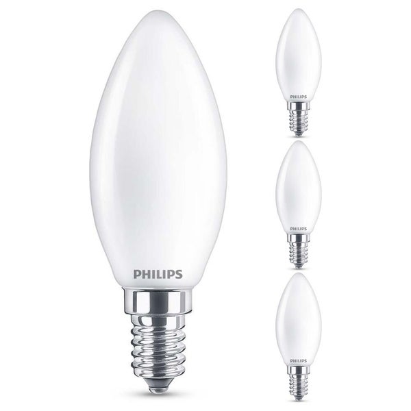 Philips LED Lampe ersetzt 60W, E14 Kerzenform B35, weiß, warmweiß, 806Lumen, nicht dimmbar, 4er Pack