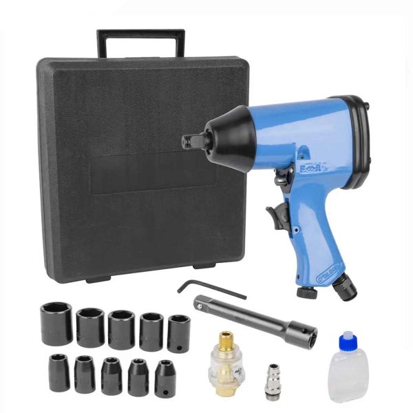 Druckluft Schlagschrauber Set im Kunststoffkoffer mit Stecknüssen und Zubehör