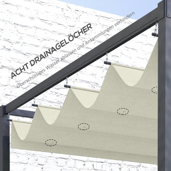 Outsunny Ersatzdach für 2,85 x 2 m Pergola, wasserabweisend einziehbar Welle Überdachung mit Regenabflusslöchern, UV-Schutz 30+, winterfest Schattenabdeckung für Garten, Balkon, Terrasse, Cremeweiß