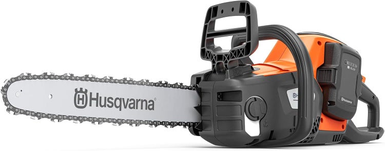 Husqvarna Akku Kettensäge mit Führungsschiene und Husqvarna Logo