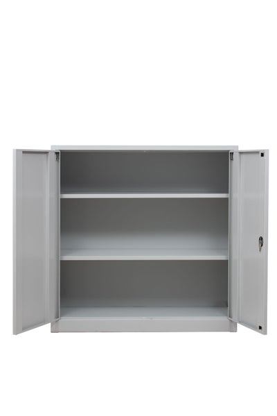PROREGAL Flügeltürenschrank Badger 2 Fachböden Eurolock Griff Sockel HxBxT 120 x 120 x 42 cm Grau Lackiert