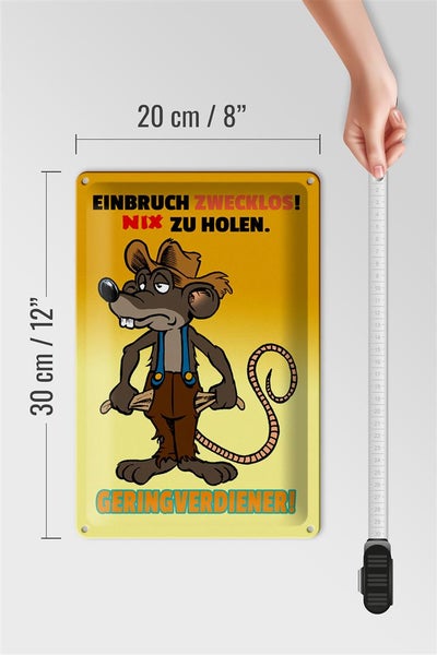 Blechschild Spruch 20x30cm Einbruch Zwecklos Geringverdiener