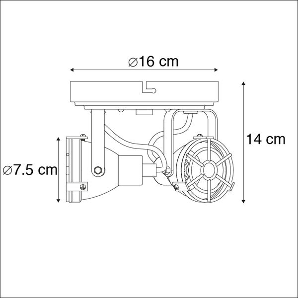 Technische Zeichnung einer Pumpe mit den Massangaben 16 cm, 14 cm und 7.5 cm.