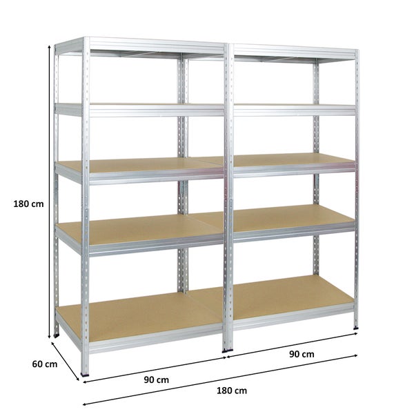 PROREGAL Mega Deal 2x Schwerlastregal Rivet HxBxT 180 x 90 x 60 cm Fachlast 250 kg Verzinkt