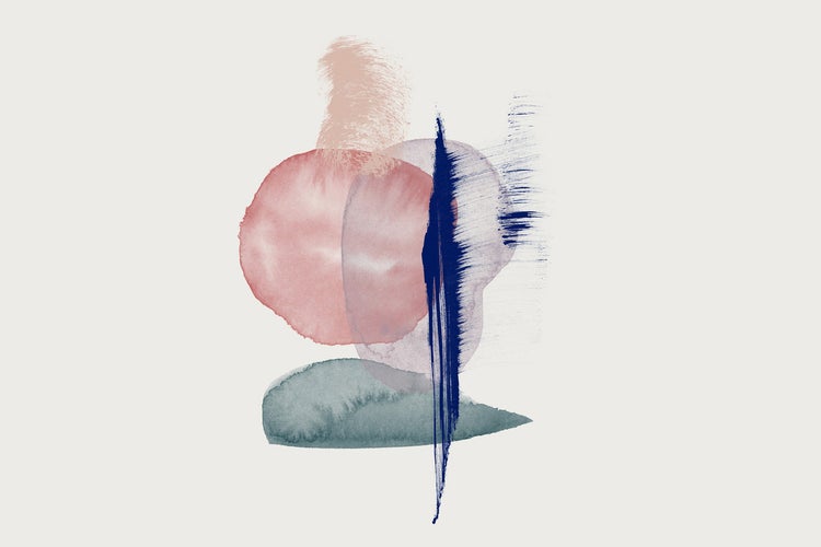 Abstrakte Illustration mit geometrischen Formen und Pinselstrichen