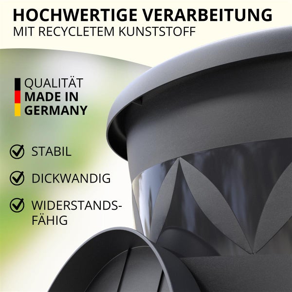 Plastard Blumentopf Capri 55 cm Durchmesser mit Untersetzer in Anthrazit