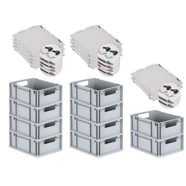 PROREGAL Spar Set 10x Eurobox Nextgen Economy Mit Scharnierdeckel & Schwarzen Schiebeschnappverschlüssen Griffe Offen HxBxT 17 x 30 x 40 cm 16 Liter
