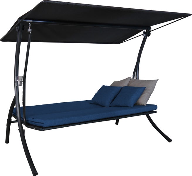 Schwebeliege mit Sonnendach, Kettenaufhängung und Kissen