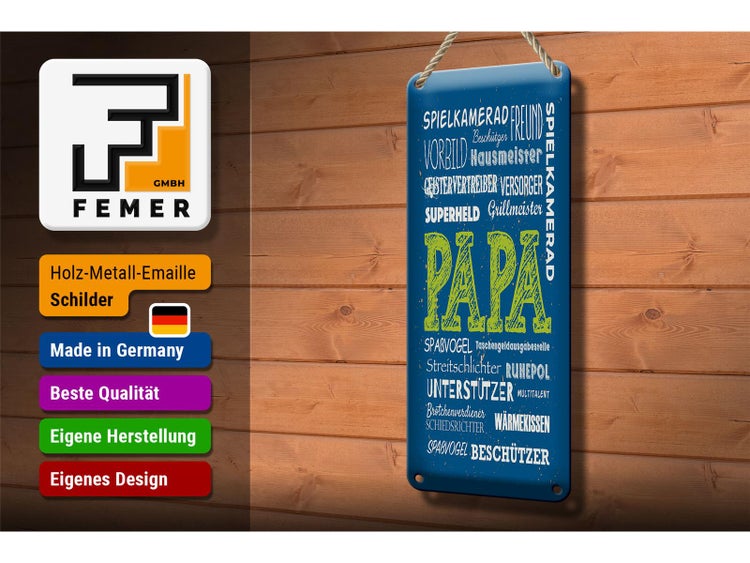 Blechschild Spruch Papa Superheld Vorbild Beschützer 10x27cm