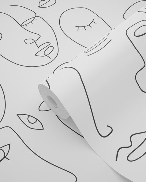 Rolle Tapete mit Strichzeichnungen von Gesichtern