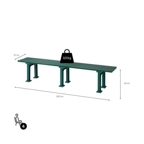 PROREGAL Gartenbank Kuba 4 Sitzer Grün HxBxT 42 x 200 x 37 cm Witterungskunststoff & UV Beständiger Kunststoff Parkbank Sitzbank