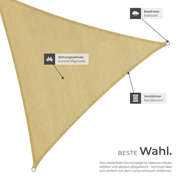 Sonnensegel tectake  inklusive Spannseile dreieckig mit UV-Schutz 50+ beige