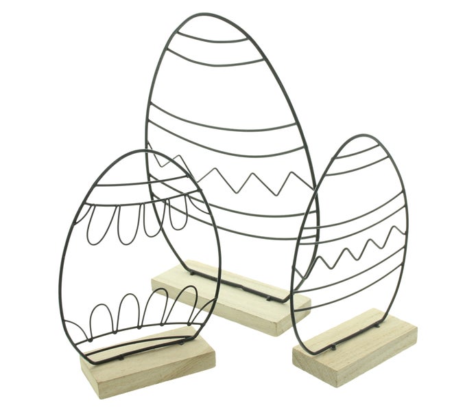 FRANK FLECHTWAREN|Osterdeko Modern, 3er Set, 10,5 x 4 x 15,5 cm, 16 x 4,5 x 22 cm, METALL, MDF