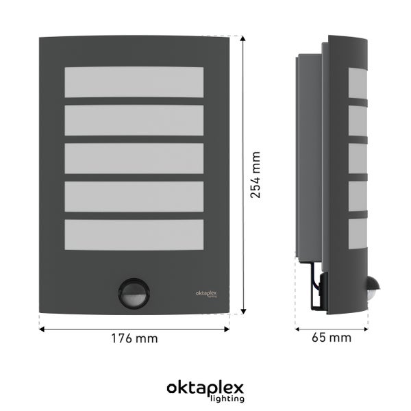 Oktaplex Außenleuchte mit Bewegungsmelder 7m 90 Grad E27-Fassung anthrazit