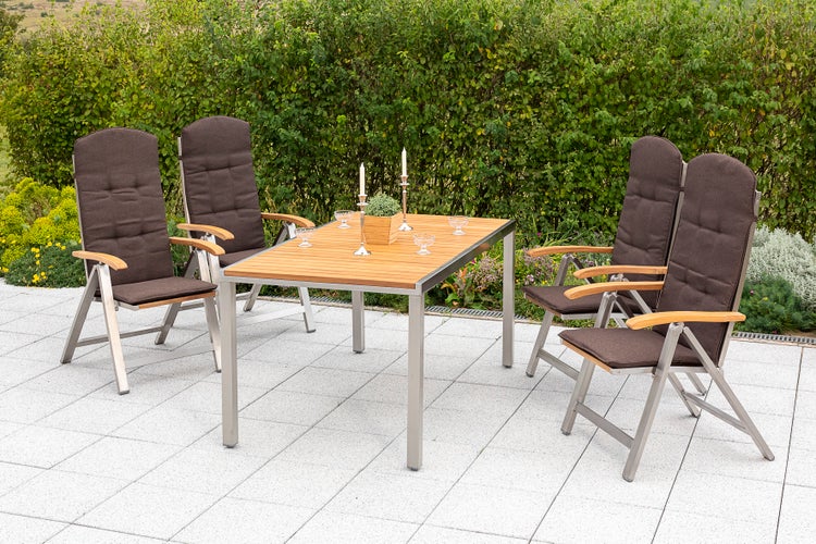 Keros Gartenmöbelset 9tlg., Klappsessel inkl. Auflagen, Tisch 150 x 90 cm