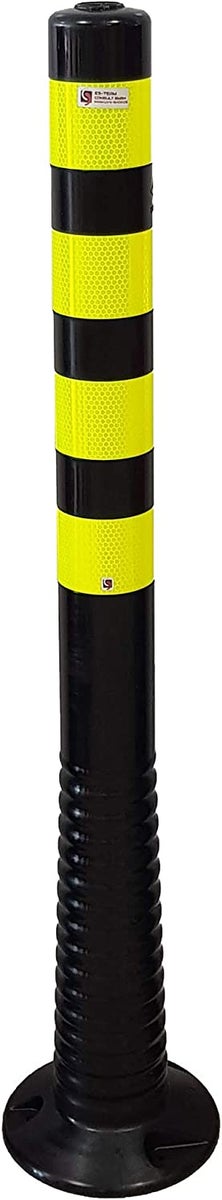 UvV Poller schwarze Premium flexible überfahrbare Absperrpfosten Absperrpoller 100cm reflektierend mit Flour lemon Folie (1 Posten)