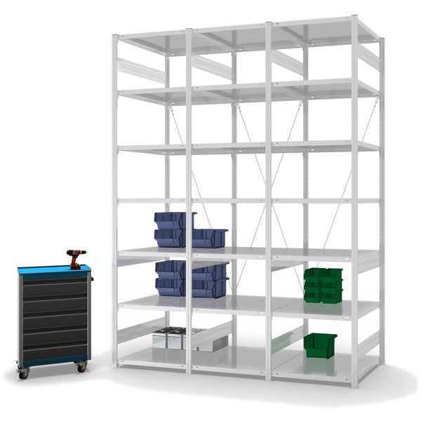 PROREGAL Fachbodenregal Stecksystem T-Profil Medium-Duty Grundregal HxBxT 300 x 75 x 80 cm 7 Ebenen Fachlast 230 kg Einseitig Nutzbar Lichtgrau