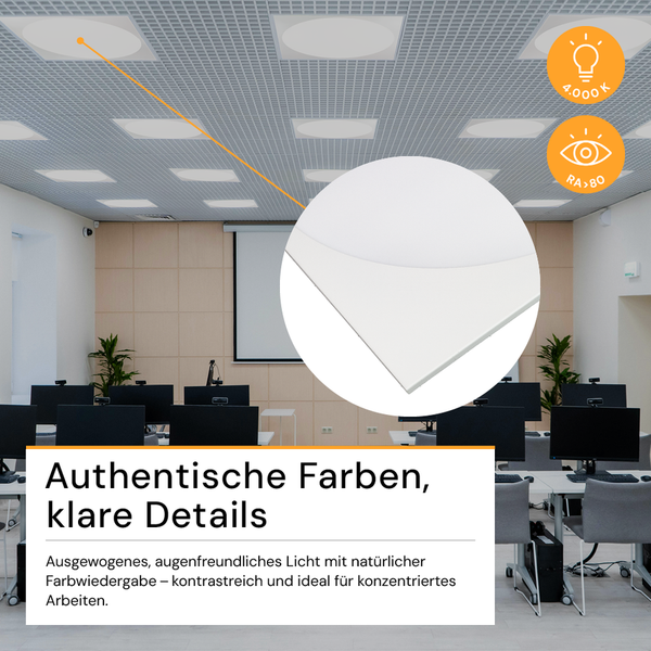 ENOVALITE LUNOS LED Panel 62x62 Rasterdeckenleuchte 30W LED Deckenleuchte 3600lm 4000K Neutralweiß Runder Lichtaustritt
