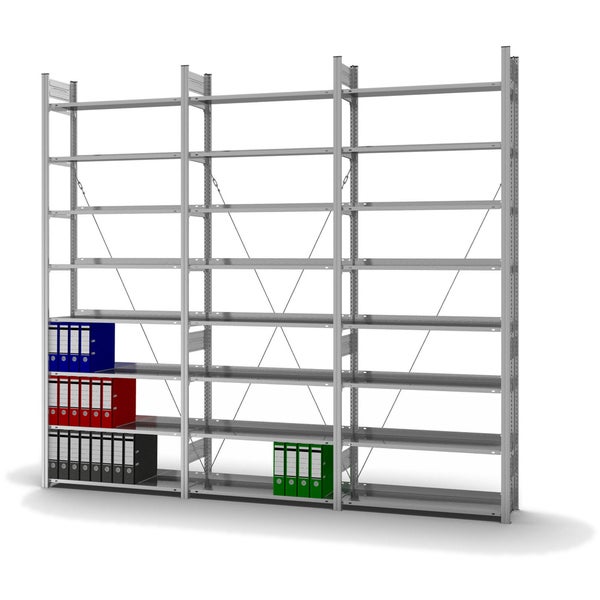 PROREGAL Aktenregal Stecksystem T-Profil Grundregal HxBxT 270 x 100 x 30 cm 8 Ebenen Fachlast 60 kg Einseitig Nutzbar Verzinkt