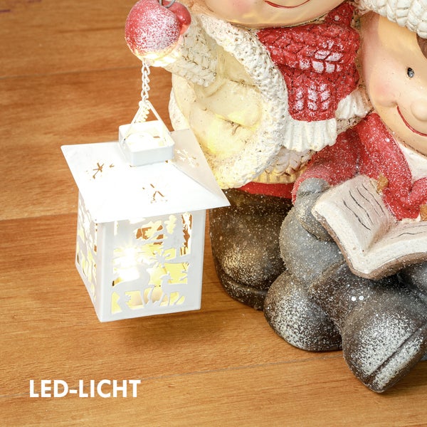 HOMCOM Weihnachtsdeko Figur, Weihnachtswichtel mit Buch und Laterne, 45 cm Weihnachtsfigur mit LED-Licht, Dekofigur zu Weihnachten, für In- und Outdoor
