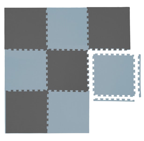 Puzzlematte aus Schaumstoff, Set mit ineinandergreifenden Quadraten und Randstücken.