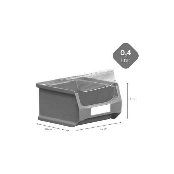PROREGAL SuperSparSet 48 x Graue Sichtlagerbox 1.0 Mit Abdeckung HxBxT 6 x 10 x 10 cm 0,4 Liter Sichtlagerbehälter Sichtlagerkasten