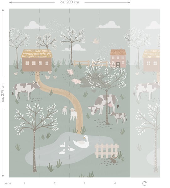 Fototapete mit Bauernhof-Motiv und Tieren