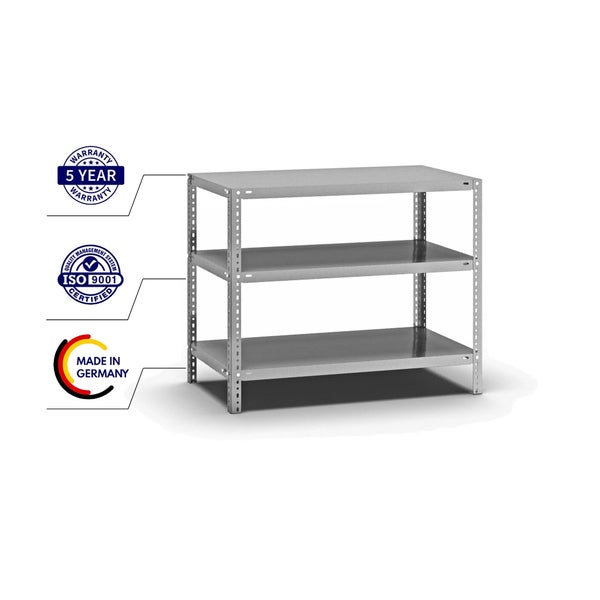 PROREGAL Fachbodenregal Schraubsystem Heavy-Duty Grundregal HxBxT 80 x 100 x 50 cm 3 Ebenen Fachlast 350 kg Beidseitig Nutzbar Verzinkt