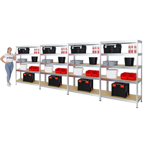 PROREGAL Mega Deal 4x Schwerlastregal Rivet HxBxT 180 x 120 x 45 cm Fachlast 250 kg Verzinkt