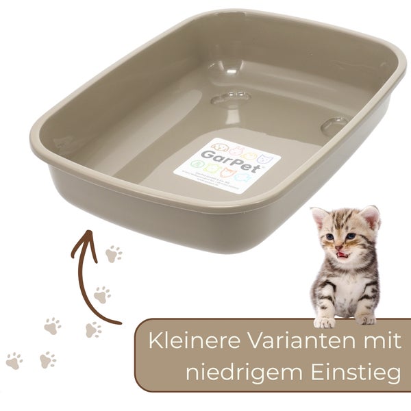 Flache GarPet Katzentoilette aus Kunststoff mit niedrigem Einstieg, ideal für Kätzchen und kleine Katzen.