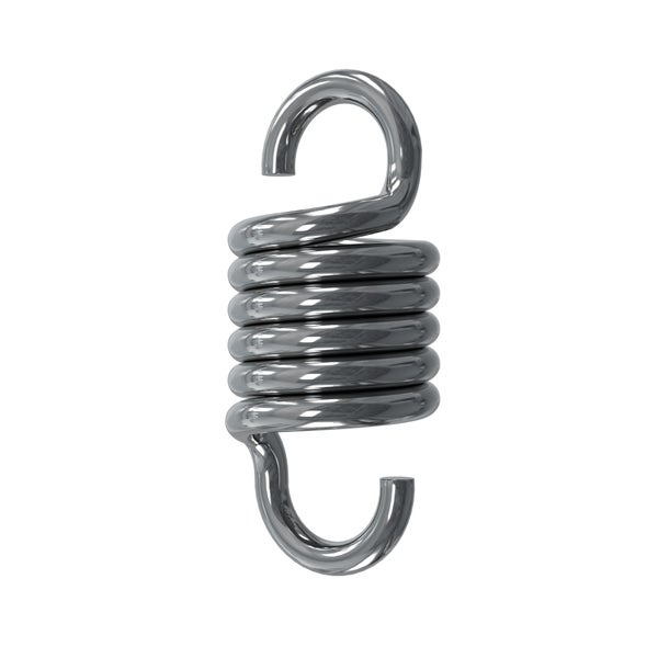 Eine metallene Zugfeder mit Hakenenden zur Befestigung.