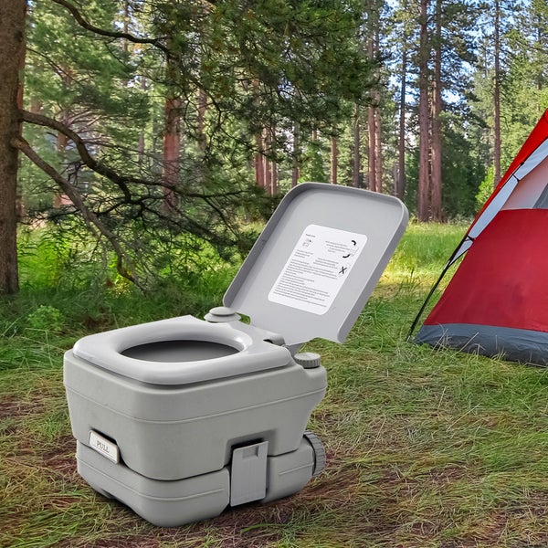 HOMCOM Campingtoilette Faltbare Reisetoilette max. Tragkraft bis 200 kg 10L Falttoilette Trockentrenntoilette für Camping, Wandern, Reisen, Angeln Grau