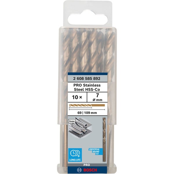 Bohrer-Set für Edelstahl von Bosch, 10 Stück, Durchmesser 7 mm