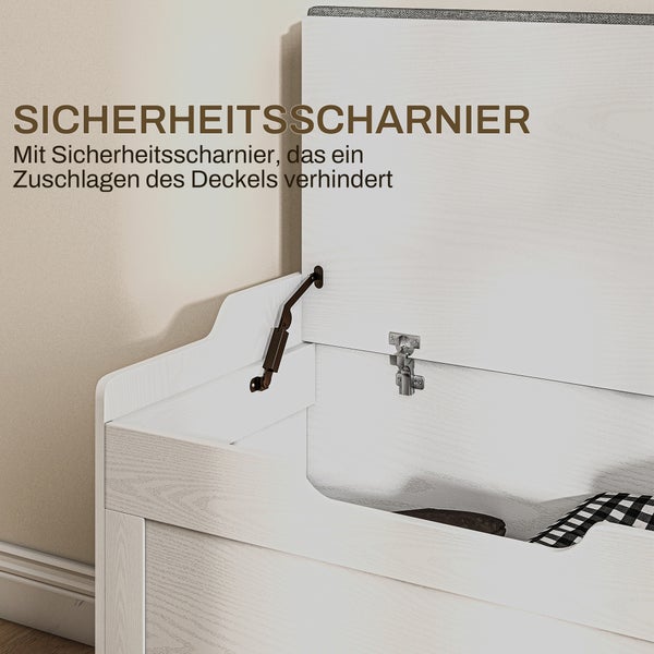 HOMCOM Truhen Sitzbank mit Stauraum, Aufbewahrungstruhe mit Deckel und Sitzkissen, Truhenbank, Sitztruhe für Flur, Schlafzimmer, Wohnzimmer, 75cm x 40cm x 56 cm, Weiß