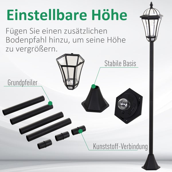 Outsunny Solar Gartenlaterne, Gartenleuchte mit LED, 6 Stdn., Ø18,5 x H129 cm, ABS, Schwarz
