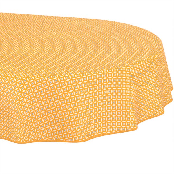 Ovale Tischdecke mit geometrischem Muster.