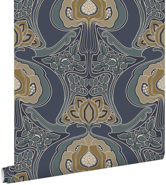 ESTAhome Tapete Blumenmuster im Jugendstil Graublau - 0.53 x 10.05 m - 139572