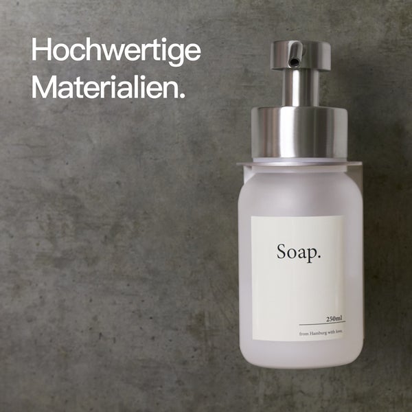 Designfabrik Hamburg Seifenspender mit Wandhalter ohne Bohren Edelstahl | Frostglas 250ml