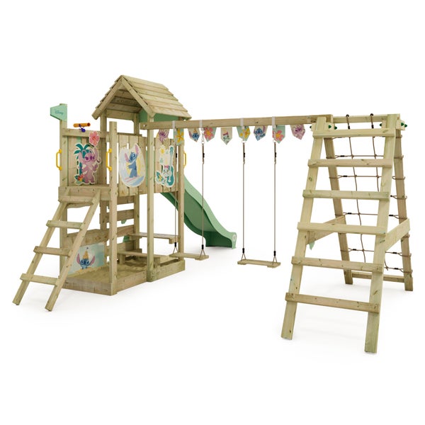 WICKEY Spielturm Disney Stitch Story mit Rutsche, Kletteranbau und Doppelschaukel